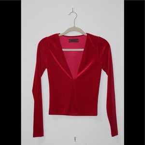 Red Long Sleeve Deep V Urban Outfitters Top